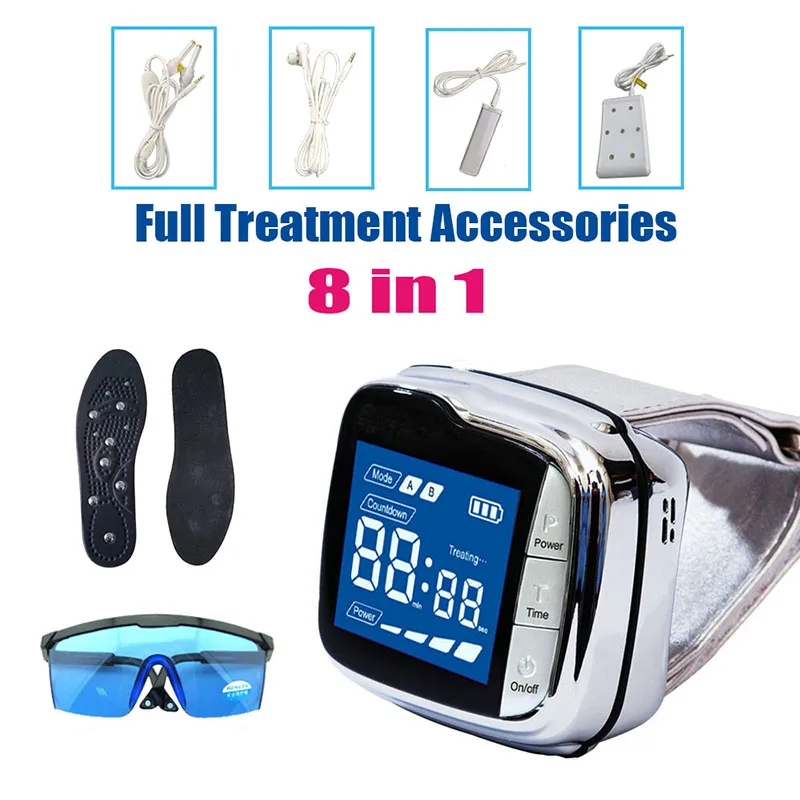 LASTEK 7 in 1 Home Health Care 5mw 3R Laser Watch Treatment Device + 4 ENT Treat Probe + 650nm Goggles Magnetic Therapy Insole