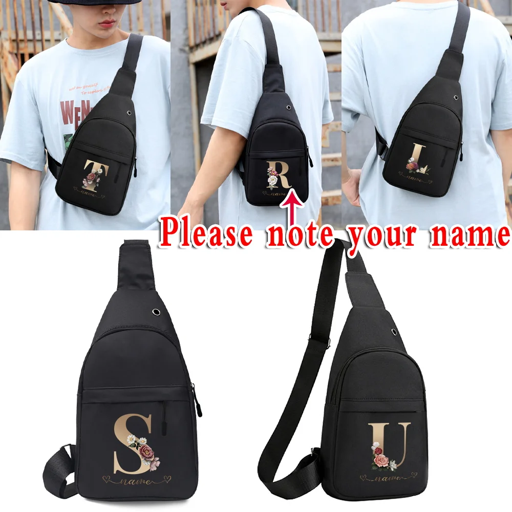 Men's Chest Bag Custom Name Gold Letter Crossbody Bag Anti-theft Travel Shoulder Bags Multifunction USB Charging Chest Pack fashion shoulder chest bag crossbody bag waist pack messenger print bear letter name pattern shoulder mobile phone chest bag