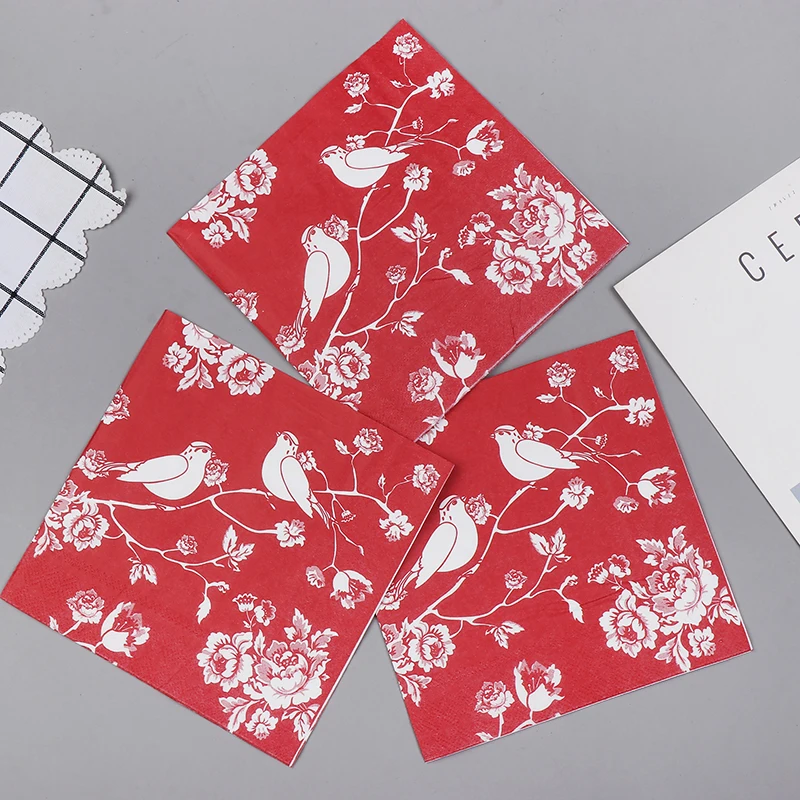 Rote chinesische Art bunte Serviette bedruckte Papiers erviette Hochzeit Hotel reines Holz Zellstoff Papier 20 stücke/Pac Elster 2-lagig 33cm Lebensmittel qualität – Detail 7