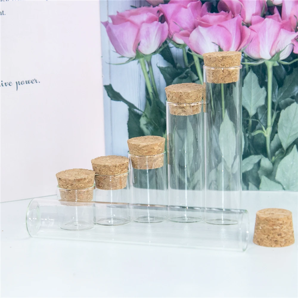 6pcs Mini Glass Bottle 5ml 10ml 20ml 25ml 30ml 40ml Glass Test Tube Jars Message Vials Cork Decoration Containers Sample Test 5