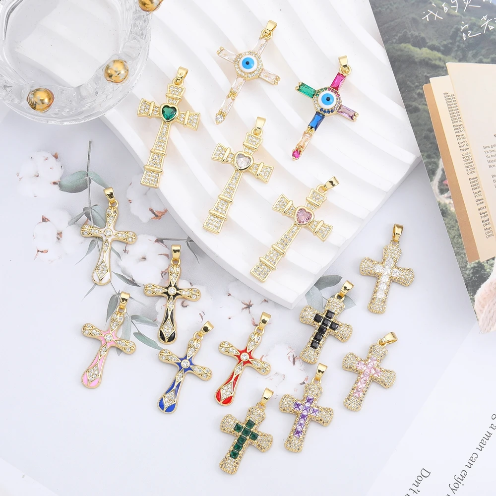 Juya handgemachte 18 Karat echt vergoldet Zirkonia Liebe Herz Christian Kreuz Charms für DIY religiösen Anhänger Schmuck herstellung – Detail 11
