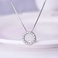 Huitan New Trendy Circle Necklace with Cubic Zirconia Simple Stylish Clavicle Chain Necklace for Women Wedding Eternity Jewelry 4
