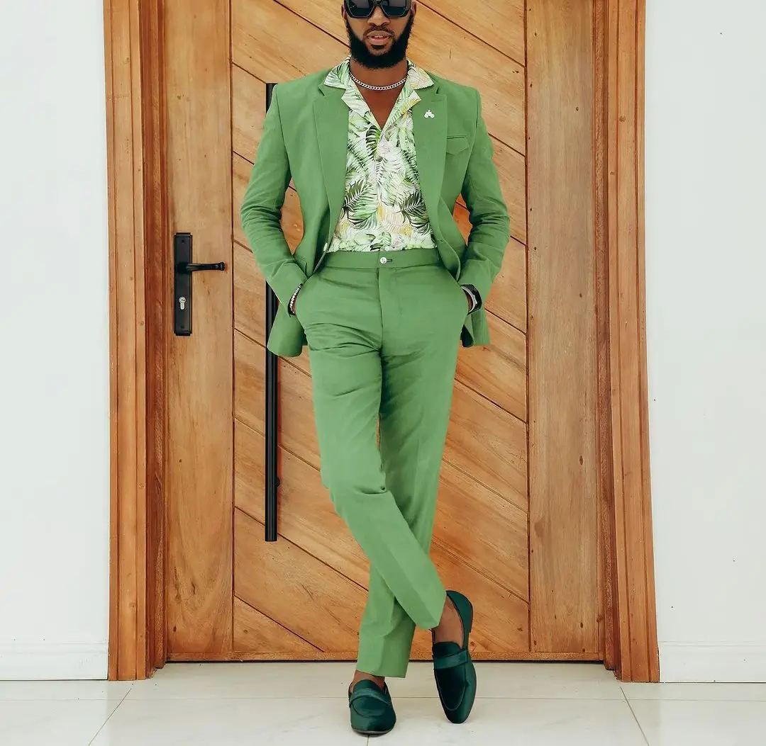 Modern 2 Pieces Blazer Pants Men Suits Tuxedo Appliques One Button Peaked Lapel Formal Party Wedding Groom Plus Size Tailored