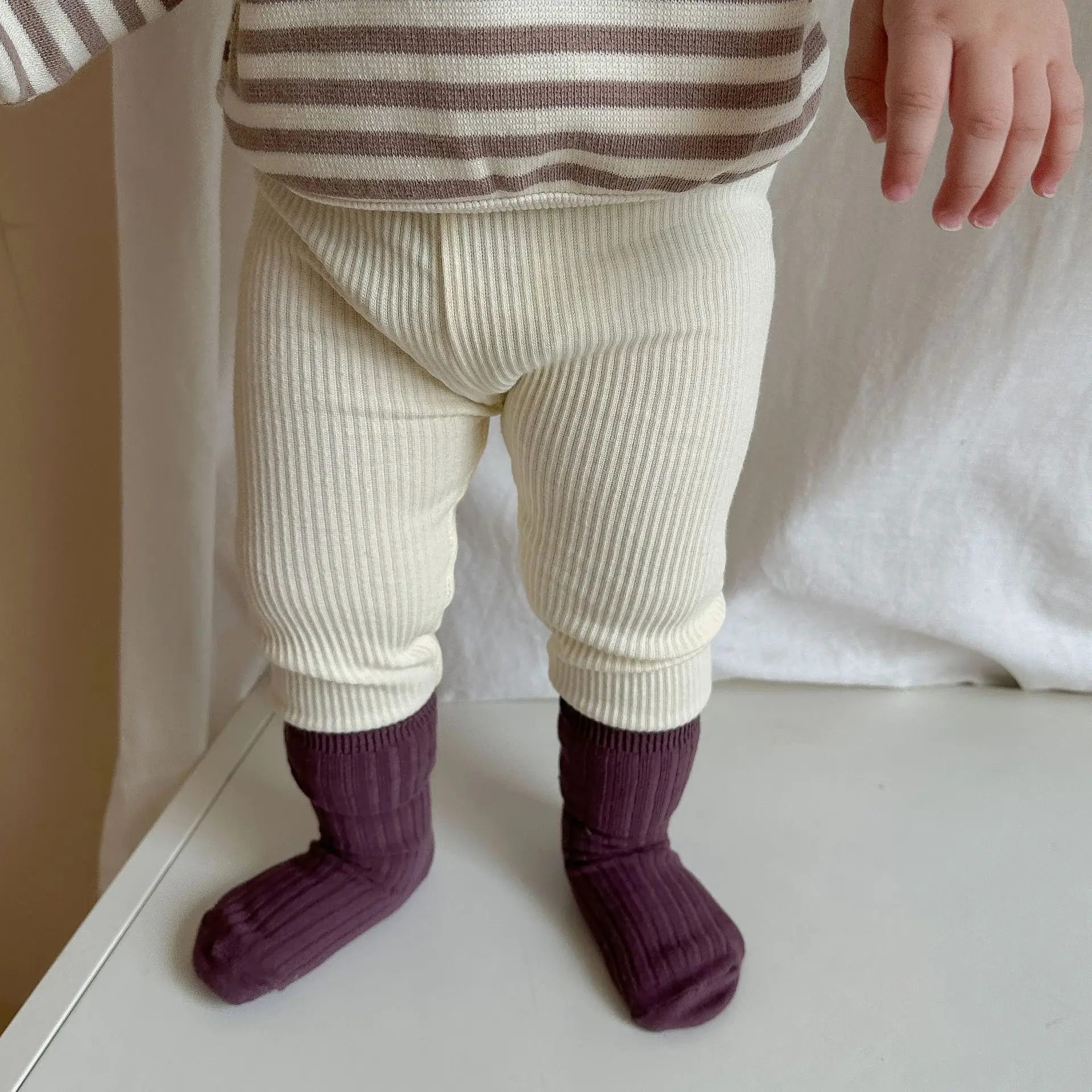 2025 Autumn New Baby Long Sleeve Clothes Set Boy Girl Striped T Shirts + Solid Leggings 2pcs Suit Infant Toddler Casual Outfits 5
