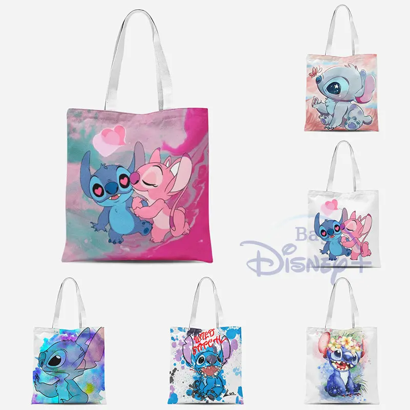 Cartoon Disney Lilo Stitch Shoulder Bags Women's Bag 2023 Trend White Cute Canvas Handbag High Capacity Tote Girl Shoppaing Bag