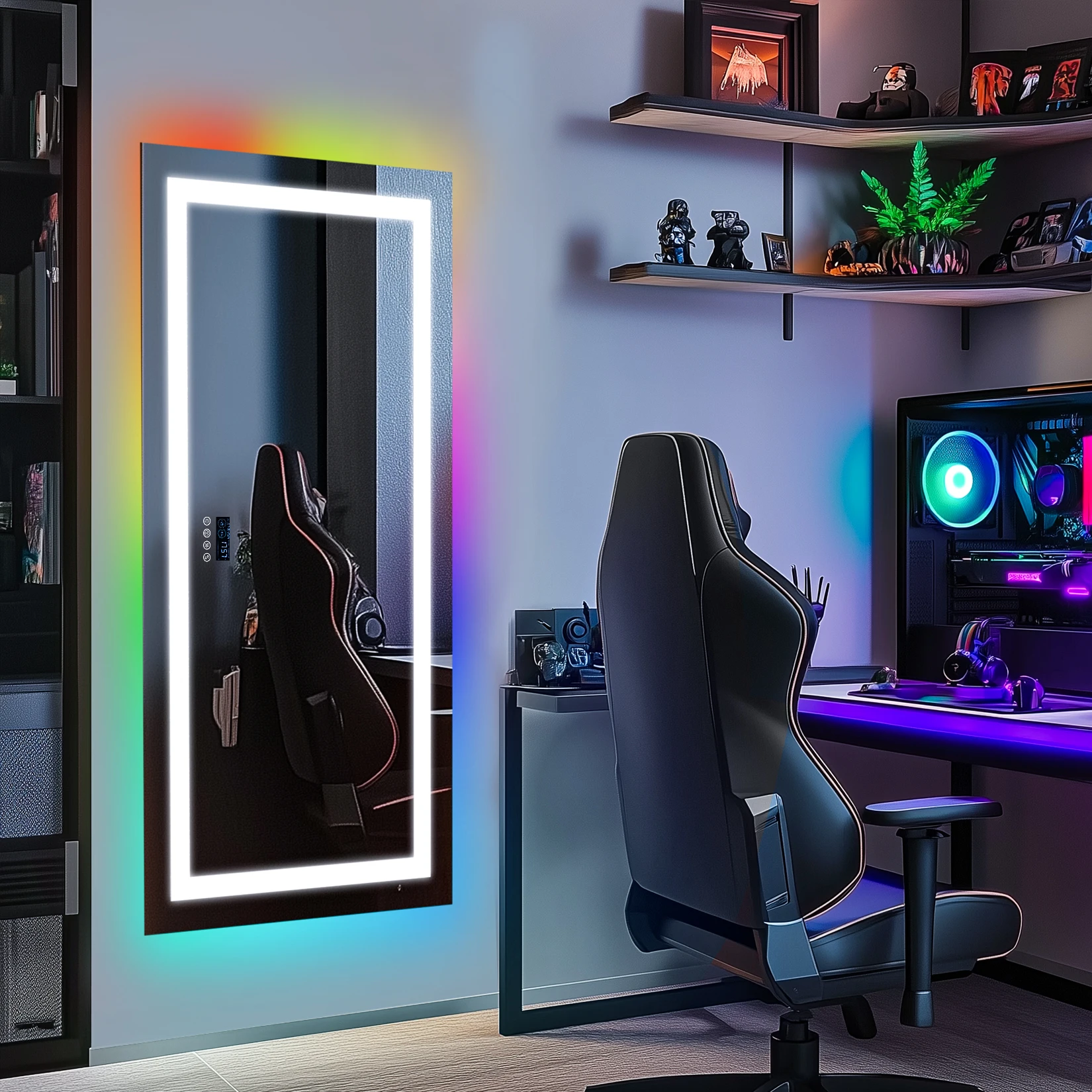 120/140cm Rectangular LED Bathroom Mirror Front-lit and RGB Backlight Antifog Vanity Mirror with Date & Time Bluetooth Speaker