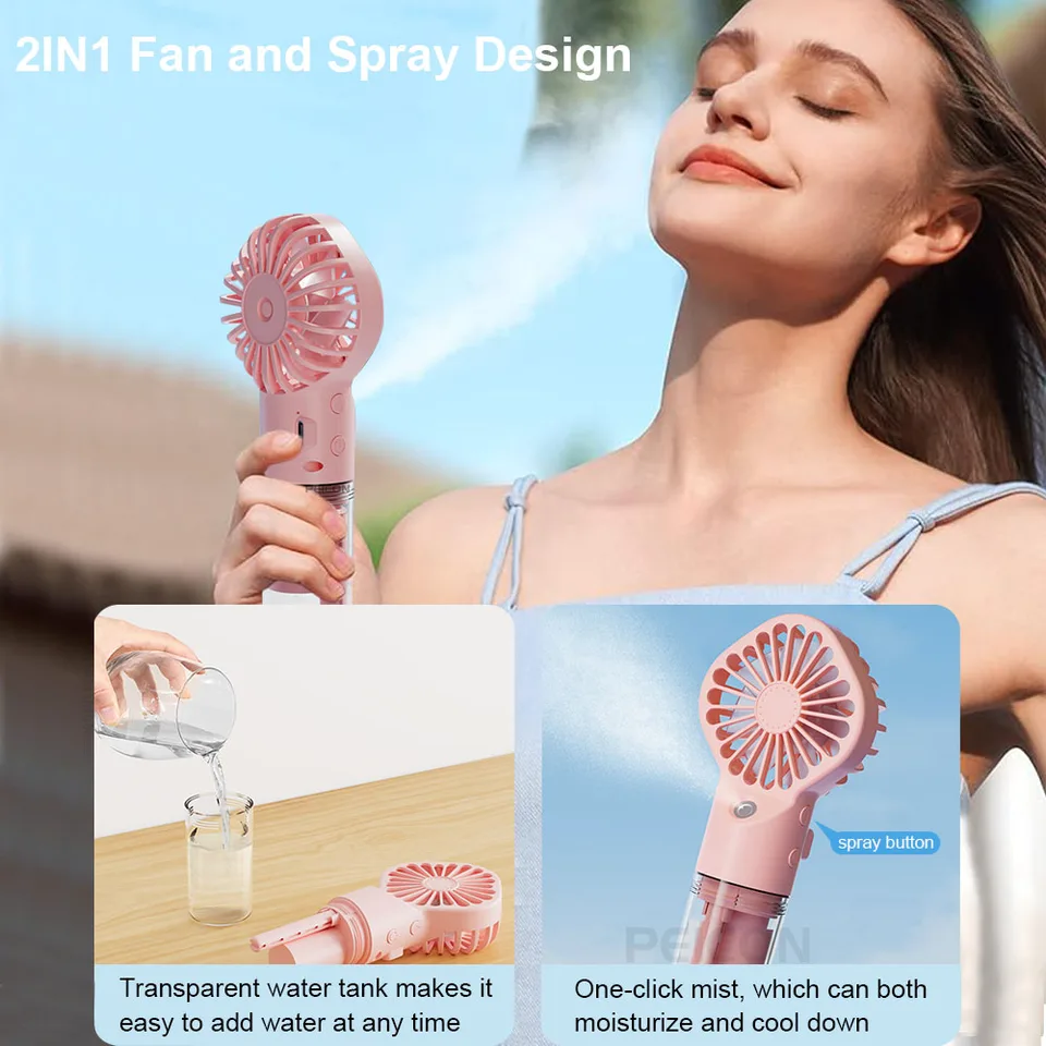 Handheld Misting Fan Portable Humidifier Fan USB Rechargeable Handheld Fan with Humidifier Mini Water Spray Hand Fan Outdoor Use