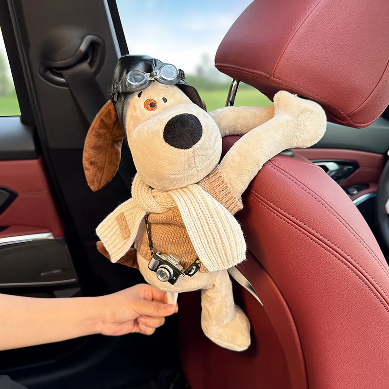 Puppy Car Tissue Holder Cute Plush Dog Doll Seat Back Hanging Armrest Box Paper Drawer Storage Bag Interior Decoration Cartoon