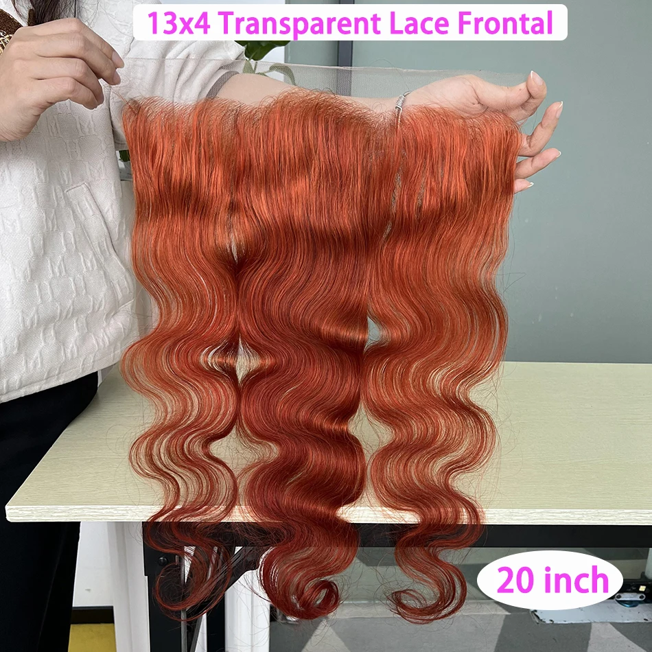 Body Wave #350 Colored 13x4 Transparent Lace Frontal Human Hair Orange Ginger Melt Skin Invisible Pre-Plucked Lace For Women