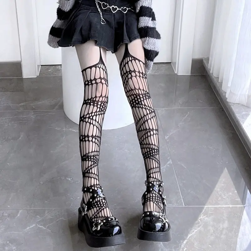 Gothic Lolita Sexy Fishnet Stockings Women Harajuku Emo Alternative Mesh  Tights Lingerie Skin Thigh High Garters JK Hosiery - AliExpress