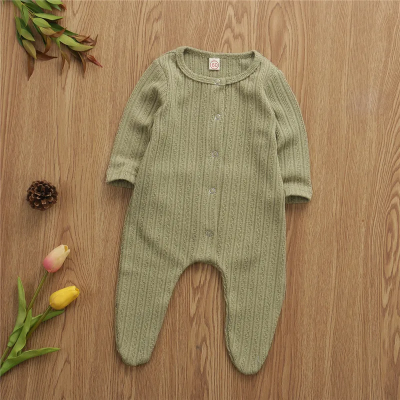 0-12Months Newborn Boy Foot Romper Solid Gray Black Knit Playsuit For Baby Boys Winter Warm Footies Jumpsuit Sleepwear