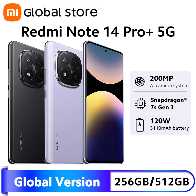 Smartfon Xiaomi Redmi Note 14 Pro Plus 5G Wersja Globalna 120W Kamera 200MP z OIS Procesor Snapdragon 7s Gen 3 Wyświetlacz AMOLED 6,67 cala