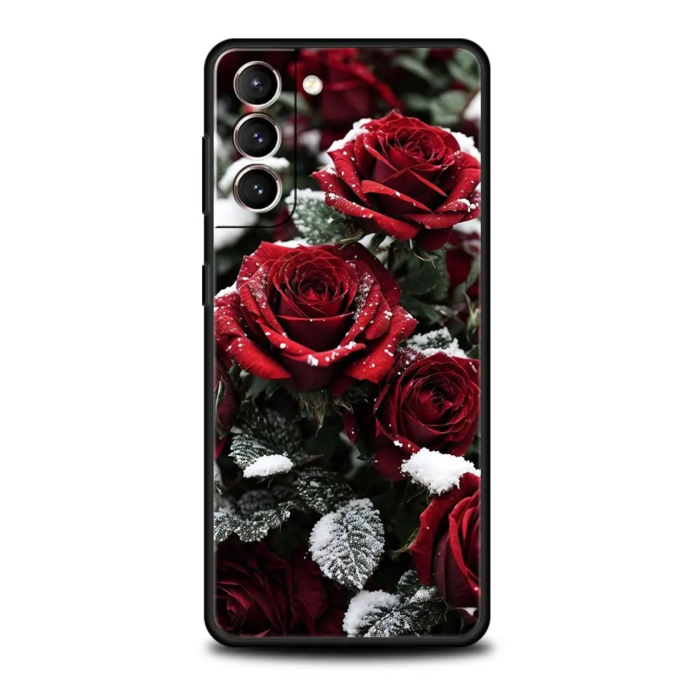 Elegant Red Roses Floral Phone Case - Soft Black Cover