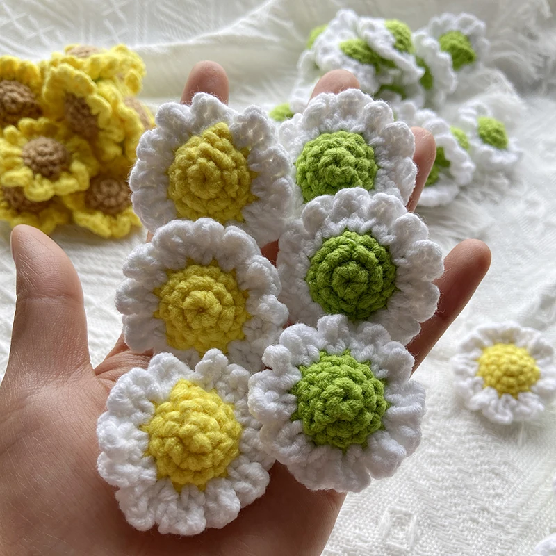 Daisy Flower Head 4.5CM/1.77" DIY Handmade Yarn Crochet Make Bouquets Pendants Sewing Accessories