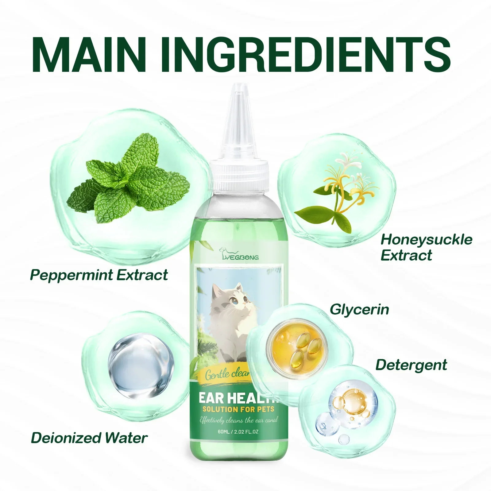 Yegbong Pet Ear Cleansing Liquid, Universal Ear Cleansing for Cats and Dogs, Mite Removal Earwax Pet Drops