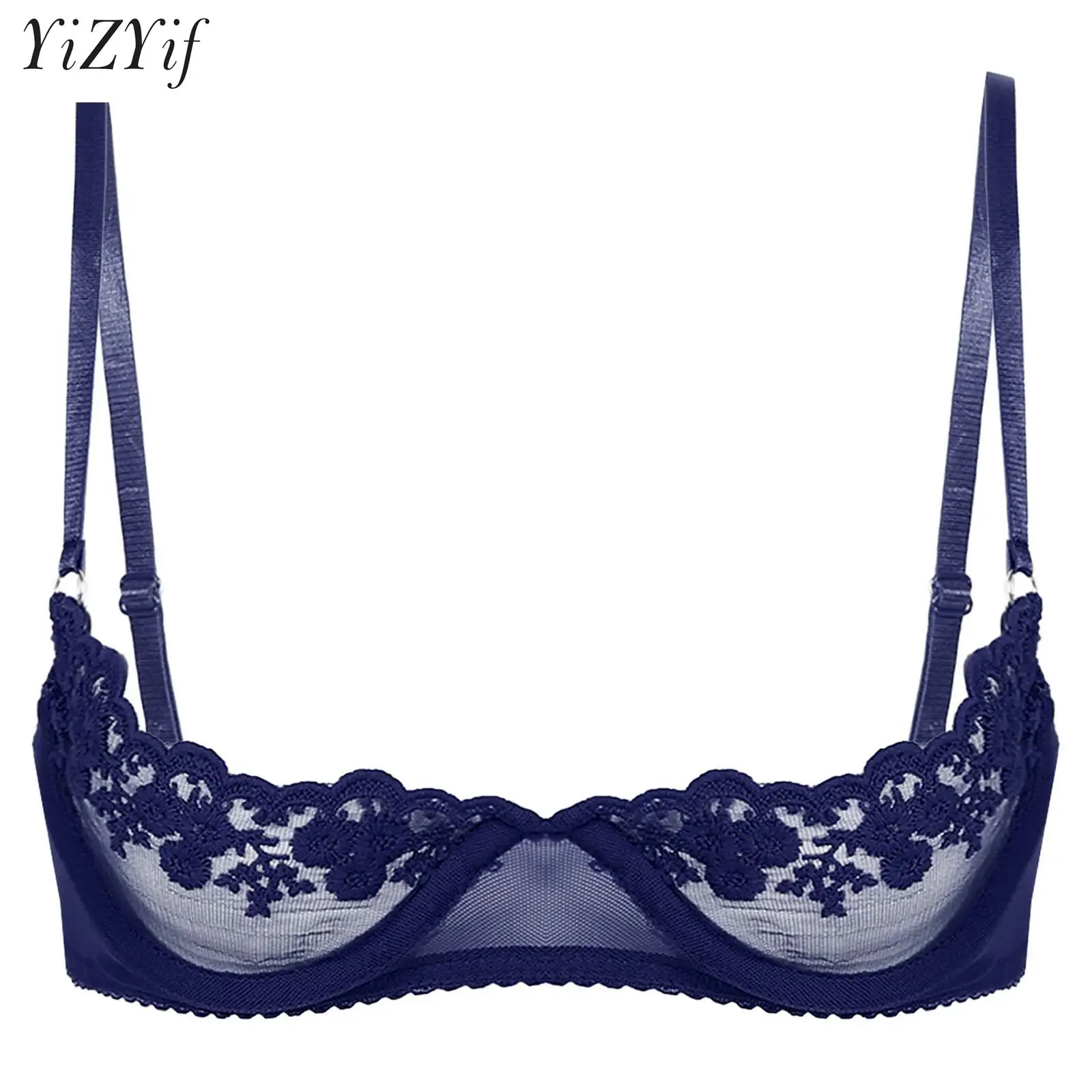 WomenWetlookLaceLingerie14CupsBareExposedBreastUnderwire