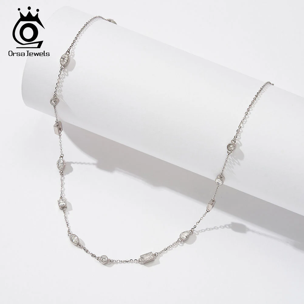ORSA JEWELS 여성용 절묘한 14K 골드 초커 목걸이, 사각형 및 타원형, 4A 지르코니아 목걸이, 생일 쥬얼리 BQN02 패션