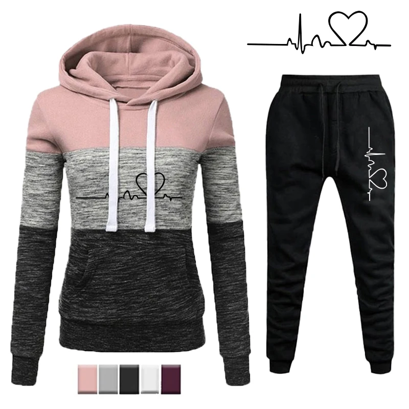 Hoodie Suit Women Hoodie Set Sportwear Suit Casual Jacket Sweatshirts and Pants 2 pcs Set Splice Tracksuit