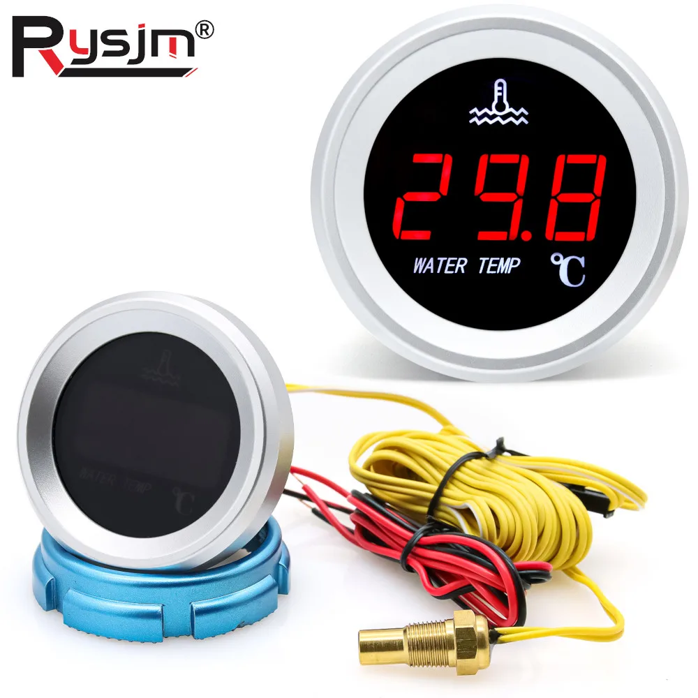 52mm 자동차 트럭 수온 게이지 자동차 디지털 온도계 120도 섭씨 LED 디스플레이 온도 센서 포함 NPT1/8 12V