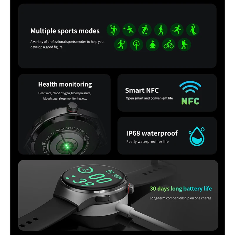 2023 Huawei Xiaomi Gt4 Pro Reloj Inteligente Hombres Nfc Gps Tracker Amoled  466 * 466 Pantalla Hd Ritmo Cardíaco Bluetooth Llamada Reloj Inteligente