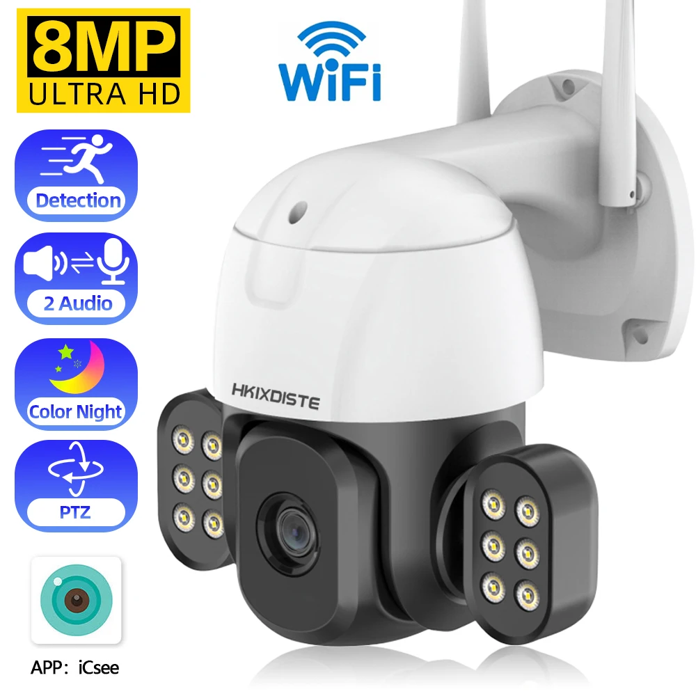 

8MP 4K Wireless PTZ Camera HD 1080P Color Night Vision Wifi IP Camera Outdoor 5MP Ai Auto Tracking CCTV Surveillance Cam iCsee