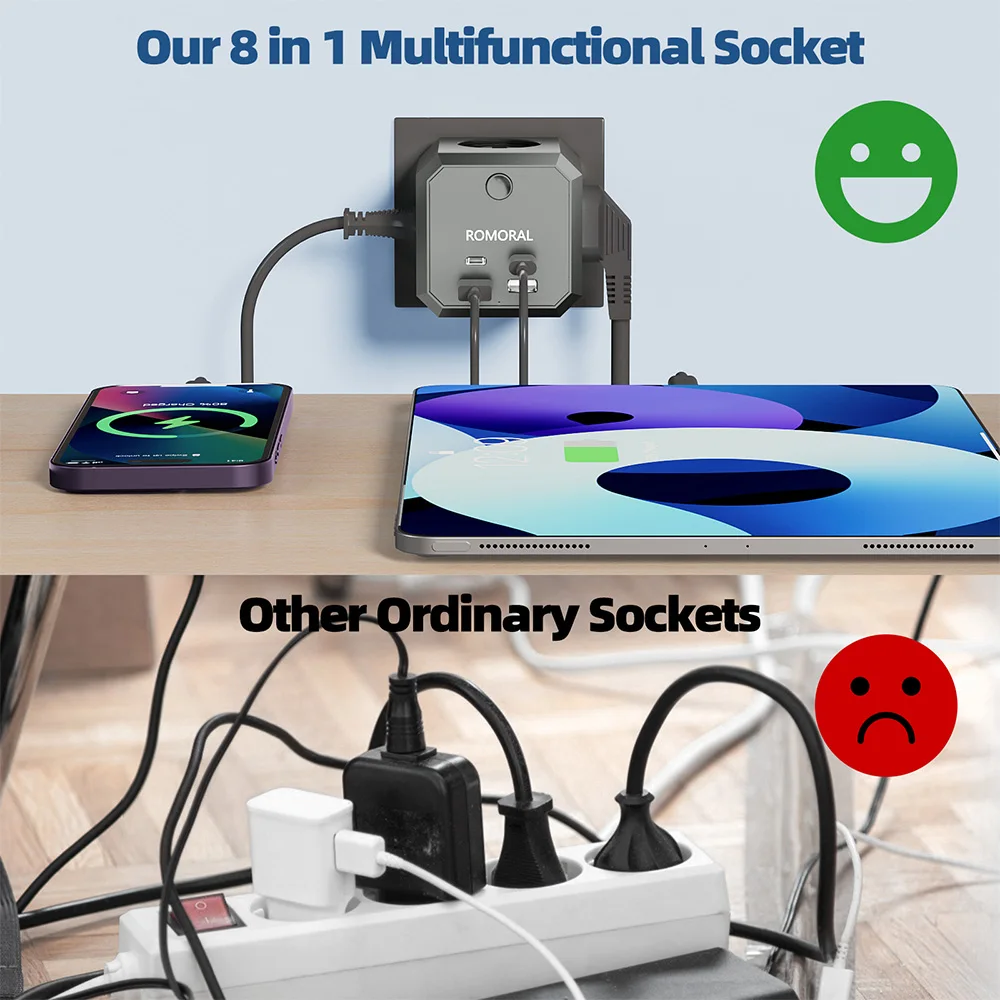 Power Strip EU Power Strip 4AC Multipriser 250V 16A USB Plug Wall Charger Multiple Sockets Extender For Home Office