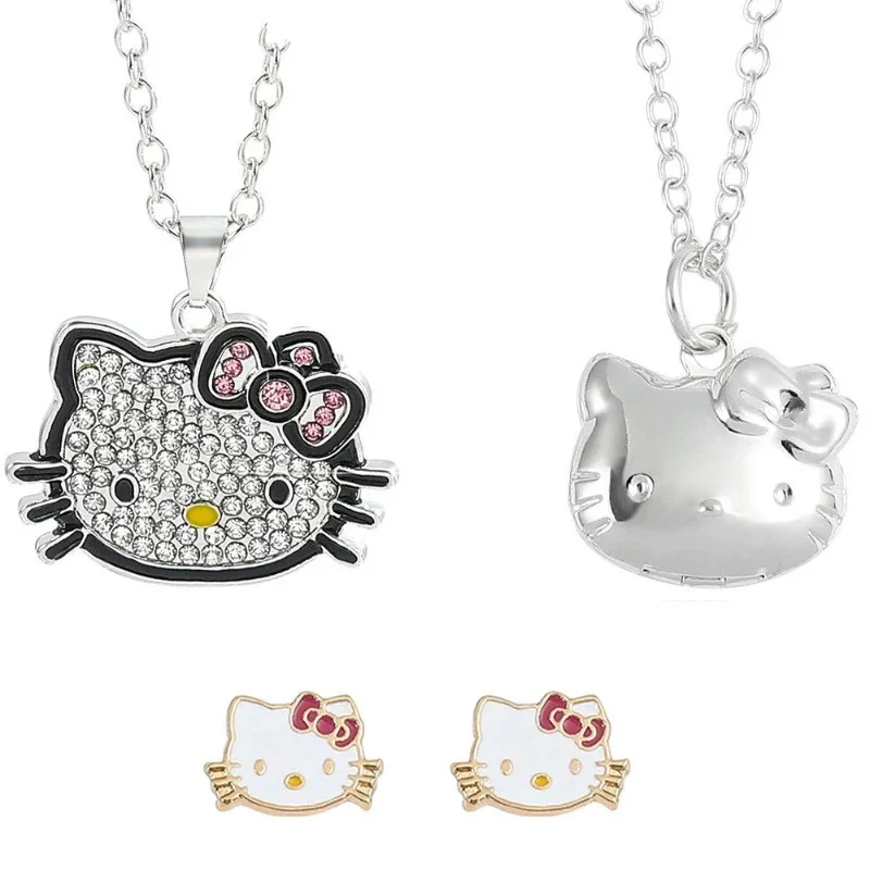 

Kawaii Sanrio Necklaces Anime Figure Hello Kitty Pendant Cartoon Cute Necklace Earrings Women Jewelry Kids Toys Christmas Gifts