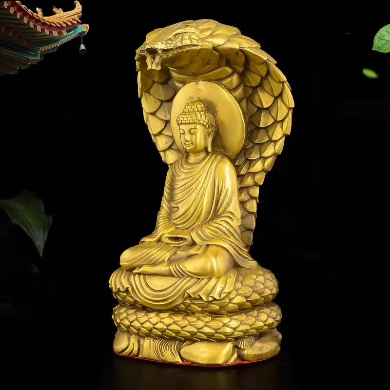 Handmade Bronze Snake Guardian Buddha Statue - Sakyamuni & Vairocana Buddhist Altar Decor for Home Worship, Snake Deity Sculptur