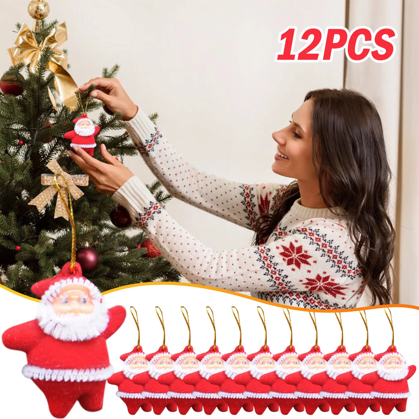 6/12pcs Christmas Tree Pendant Santa Claus Mini Cartoon Figure Ornaments For Xmas Tree Hanging Decorations Kids Gifts Supplies