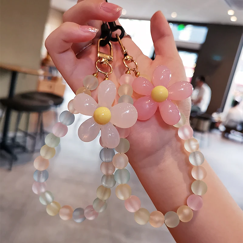 Mobile Phone Lanyard Short Hand-beaded Frosted Flower Bead Pendant Wrist Pendant Hand-held Chain Colorful Ball Anti-lost Sling