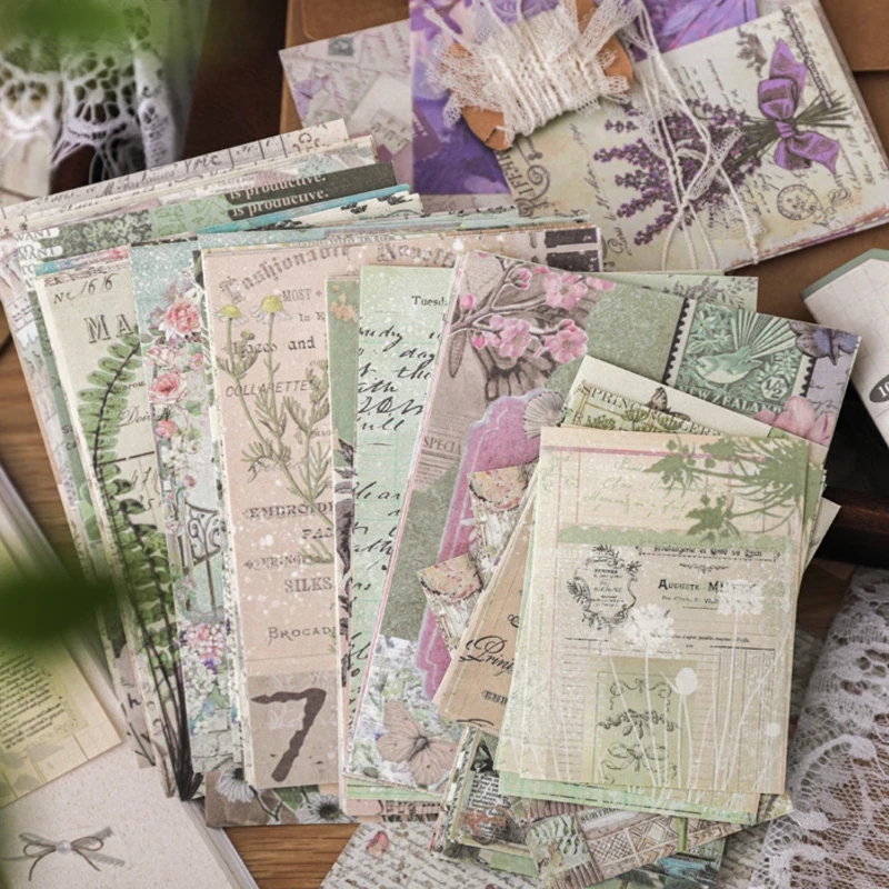 4Style 100pcs/pack Retro Material Paper Past Story Series Flower Butterfly Handbook DIY Base Literary Background Scrapbook scrapbook materials