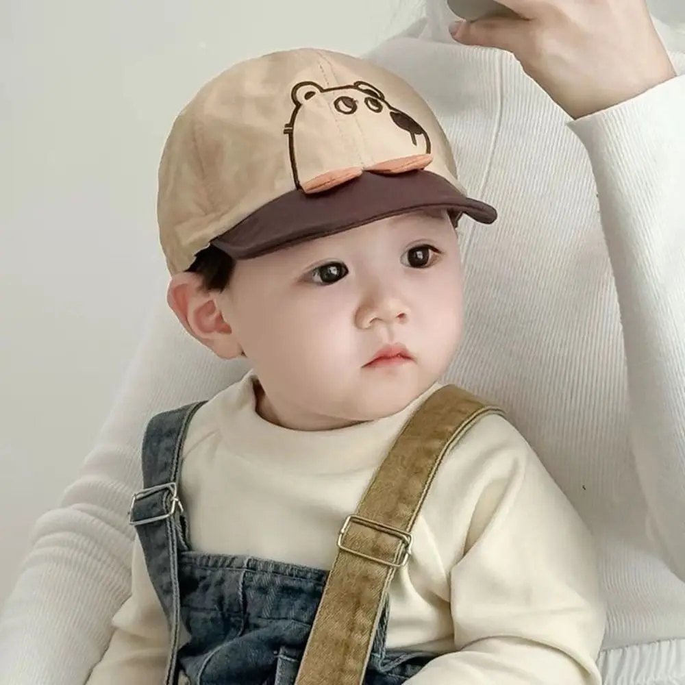 Summer Short Brim Cartoon Bear Baby Hat Quick Dry Casual Infant Sun Visor Hat Breathable Cotton Newborn Sun Hat Kids