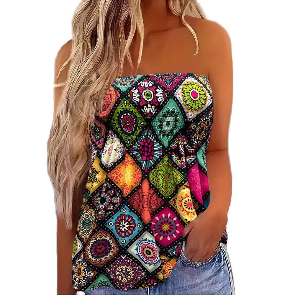 

Beach Vest Tube Top Summer Women Holiday Smocked Bandeau Tank Casual Off Shoulder T-shirts Sleeveless Strapless Tops Lady Corset
