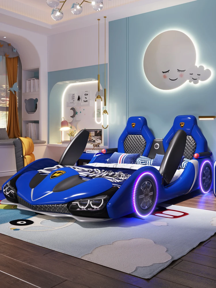 子供用スポーツカーベッド,1.2m,クリエイティブな漫画の車のゲーム,モデリングベッド,1.5mのプリンセスレザー,ガードレール付き
