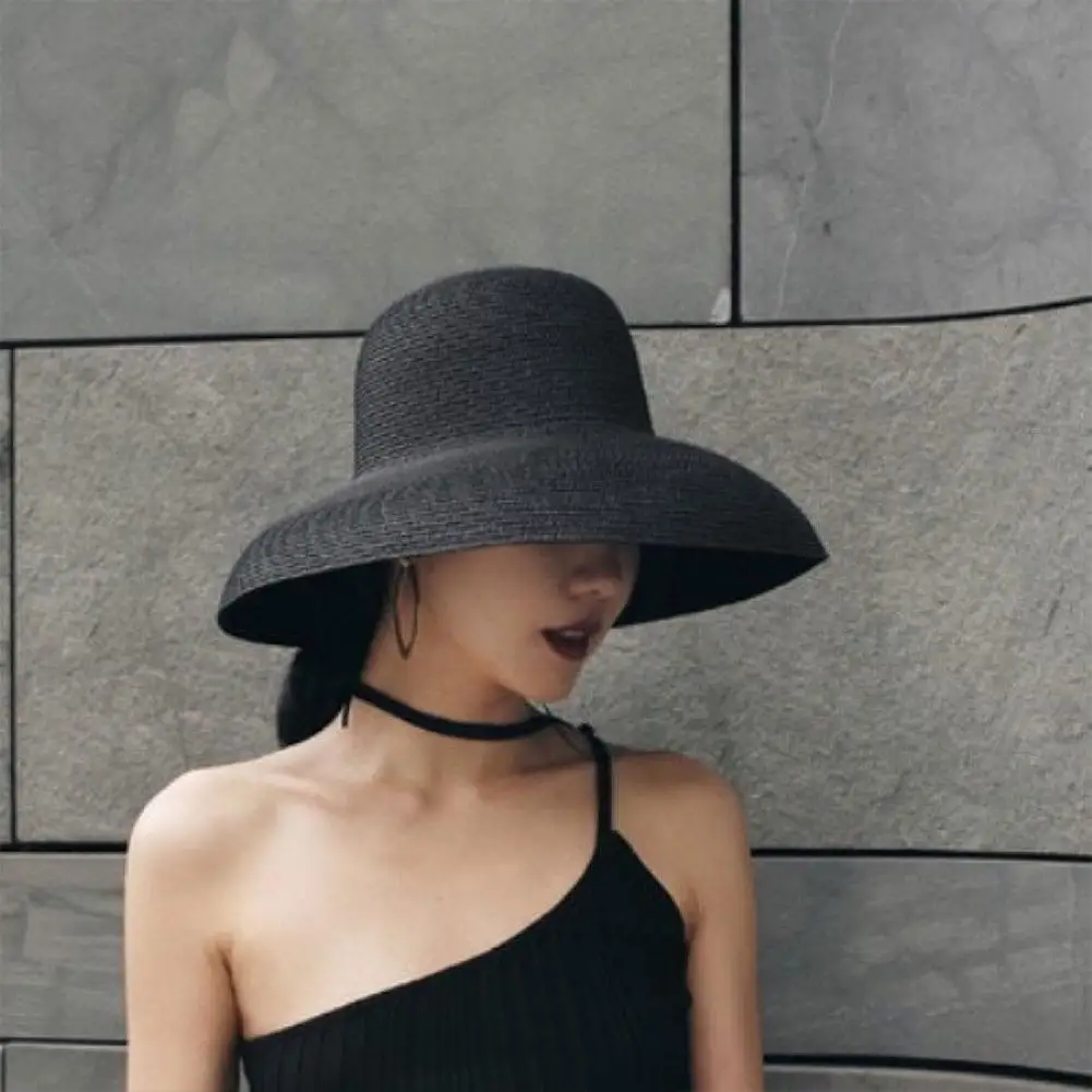 Französisch Hepburn Stil breite Krempe Strohhut handgemachte Frauen Sommer Sonnenhut große Traufe Strand falten Fischer Mütze Temperament flache Hüte – Detail 9