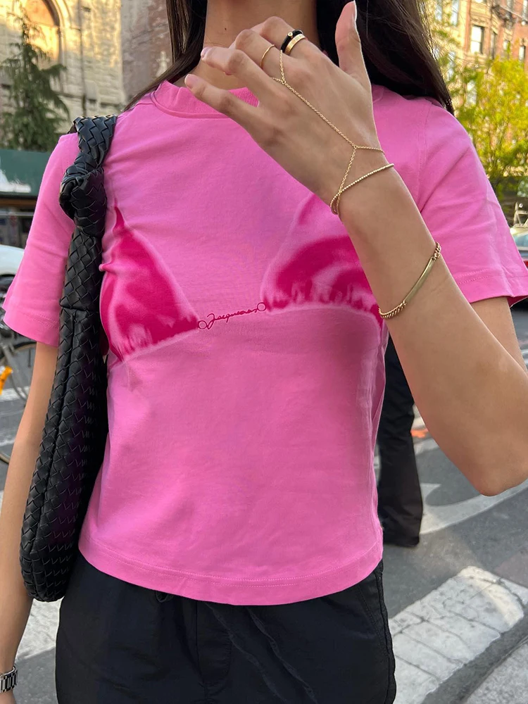 Dulzura 2023 Summer Short Sleeve O Neck Bikini Print T Shirt Sexy