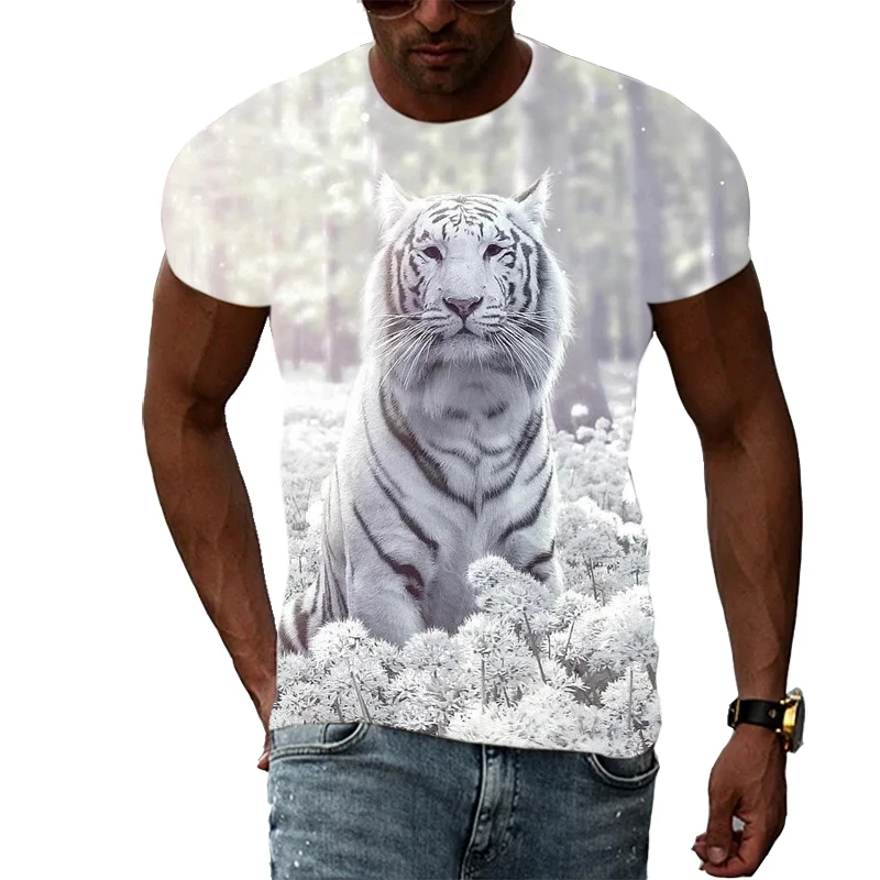 Mens white Tiger Print Shirt Mens white Tiger Print Shirt