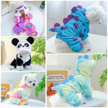 Ropa de lana súper suave para mascotas, mono cálido de felpa para cachorros, 4 Patas, dinosaurio, unicornio, Cosplay, gato, Otoño e Invierno 1