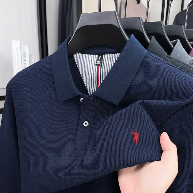 100% pur coton automne et hiver hommes mode sport marque brodé poney à manches longues POLO affaires t-shirt style décontracté 1