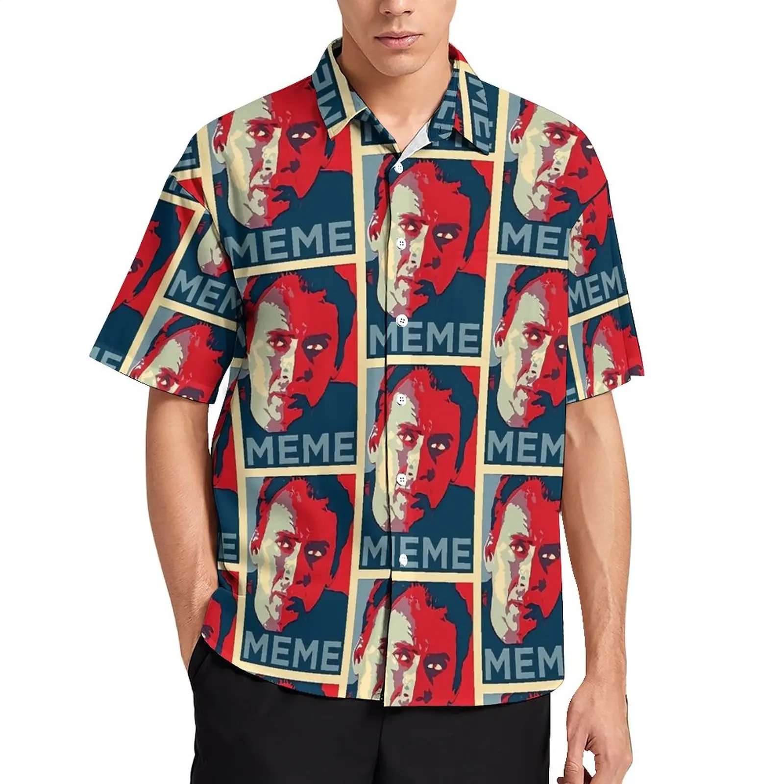 

Nicolas Cage Meme Casual Shirts Actor Vacation Shirt Hawaii Streetwear Blouses Mens Print Big Size