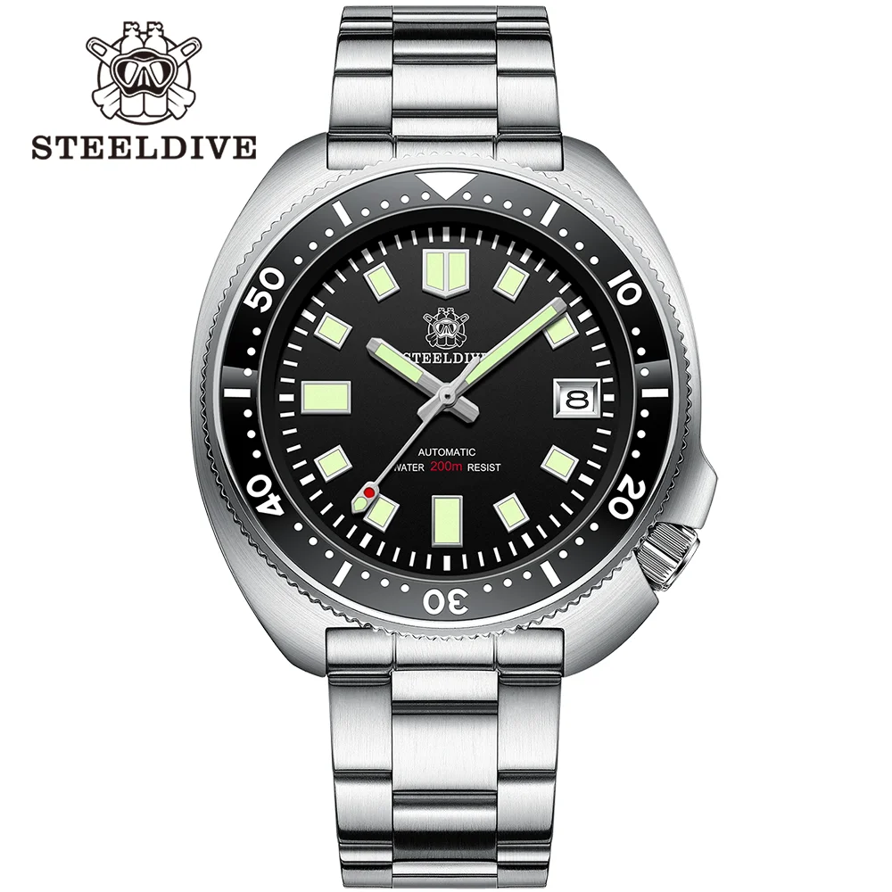Steeldive SD1970 Weiß Datum Hintergrund 200M Wateproof NH35 6105 Schildkröte Automatische Dive Taucher Uhr