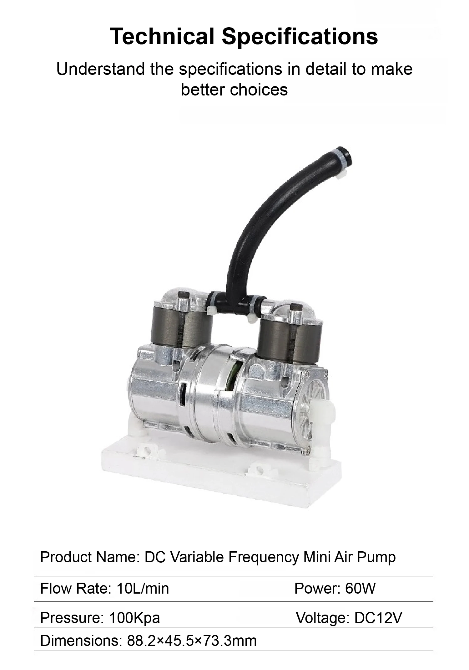 DET60 DC12V Mini Air Compressor 10Lmin Brushless Diaphragm Vacuum Pump for Filtr