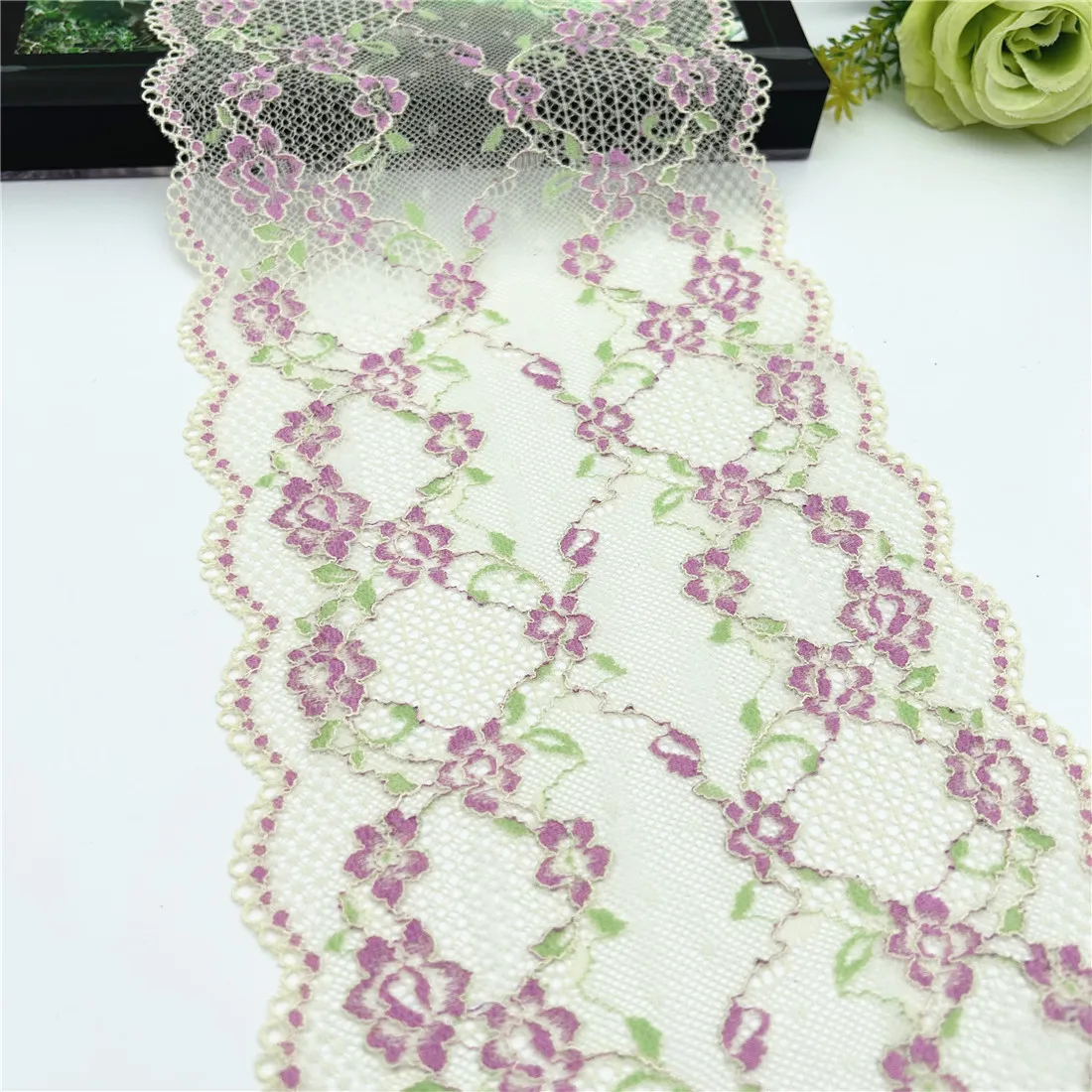 3y/lot Width 16cm Yellow Blue Black Elastic Stretch Lace Trim 4