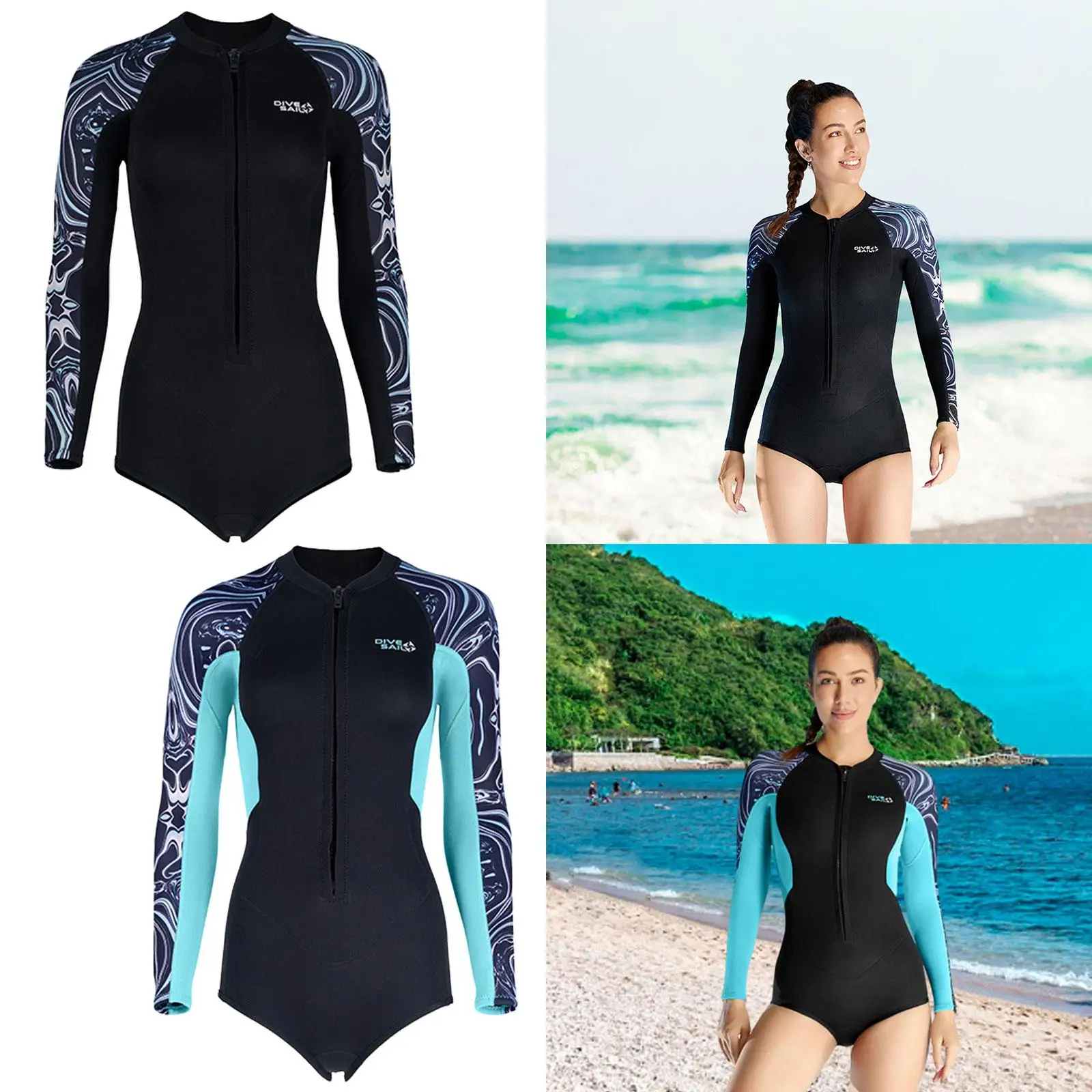 Women Shorty Wetsuit Keep Warm Sun Protection Dive Skins Beachwear Swimsuit