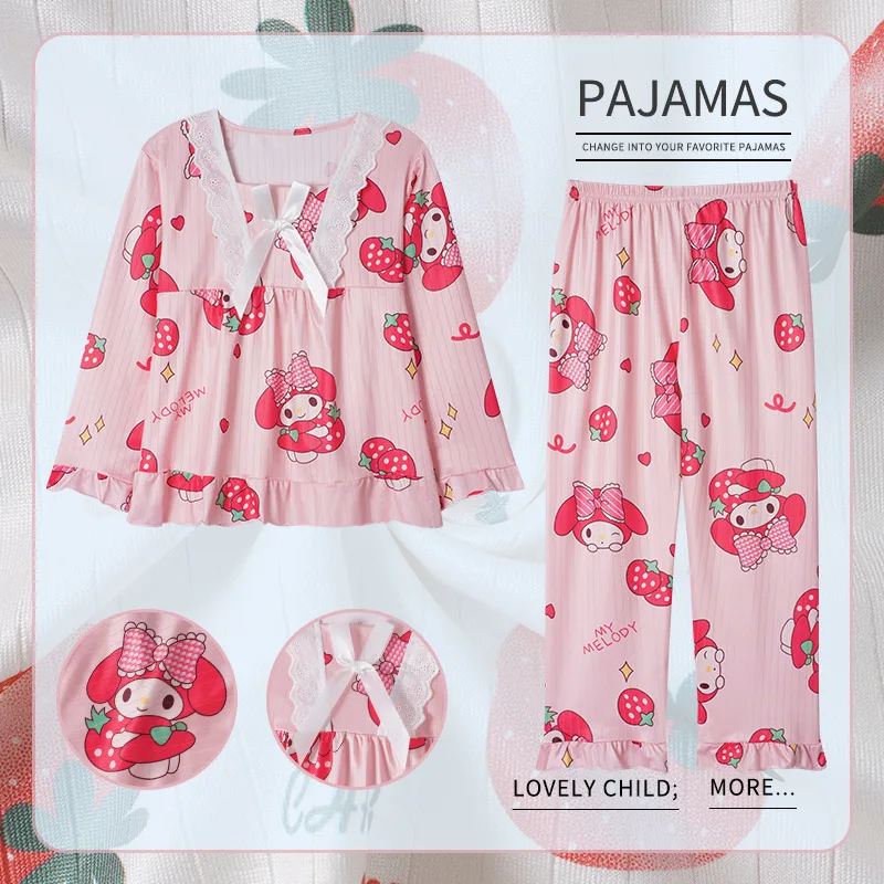 

Sanrio Kawaii My Melody Kuromi Cinnamoroll Y2k Pajamas Set Anime Hello Kitty Pochacco Girls Casual Long-sleeved Pajamas Kid Gift