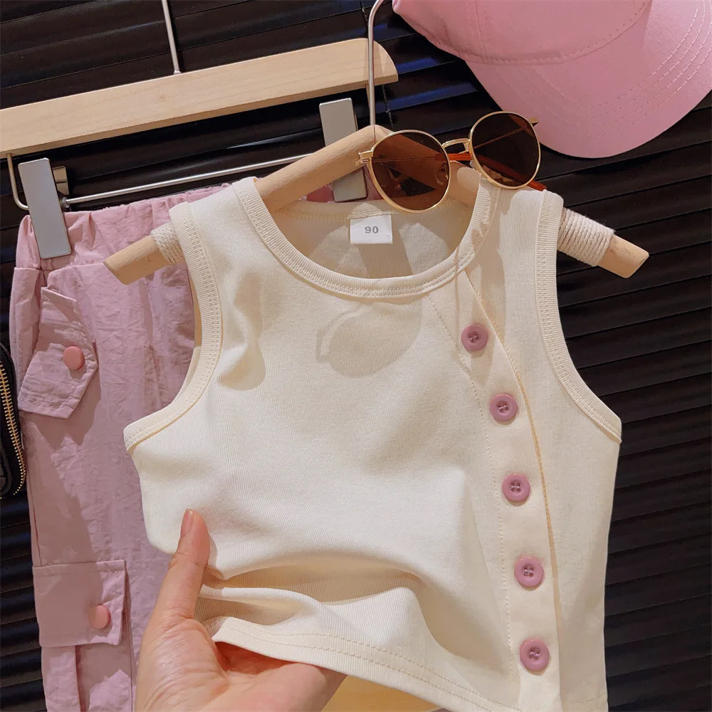 Summer Baby Girl Clothes Fashion T Shirt + Cargo Pants Sets Cute Button Vest Hip Hop Suit for Kids Baby Girl Outfit Set