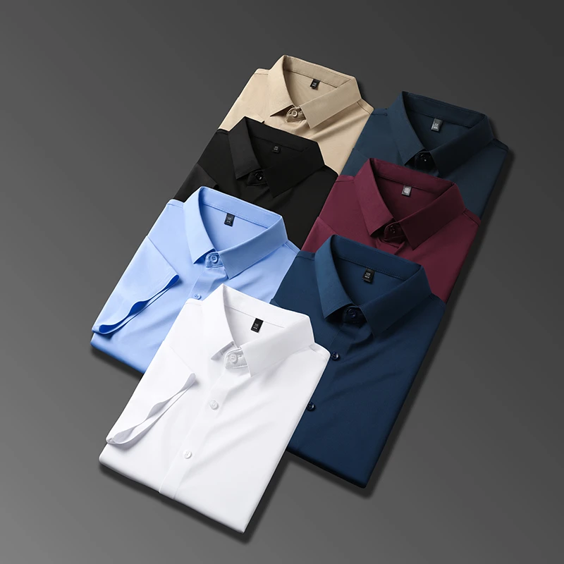 New Herren Business Casual Kurzarm einfarbig Hemd falten frei falten frei bequem die ganze Saison vielseitiges Top – Detail 5