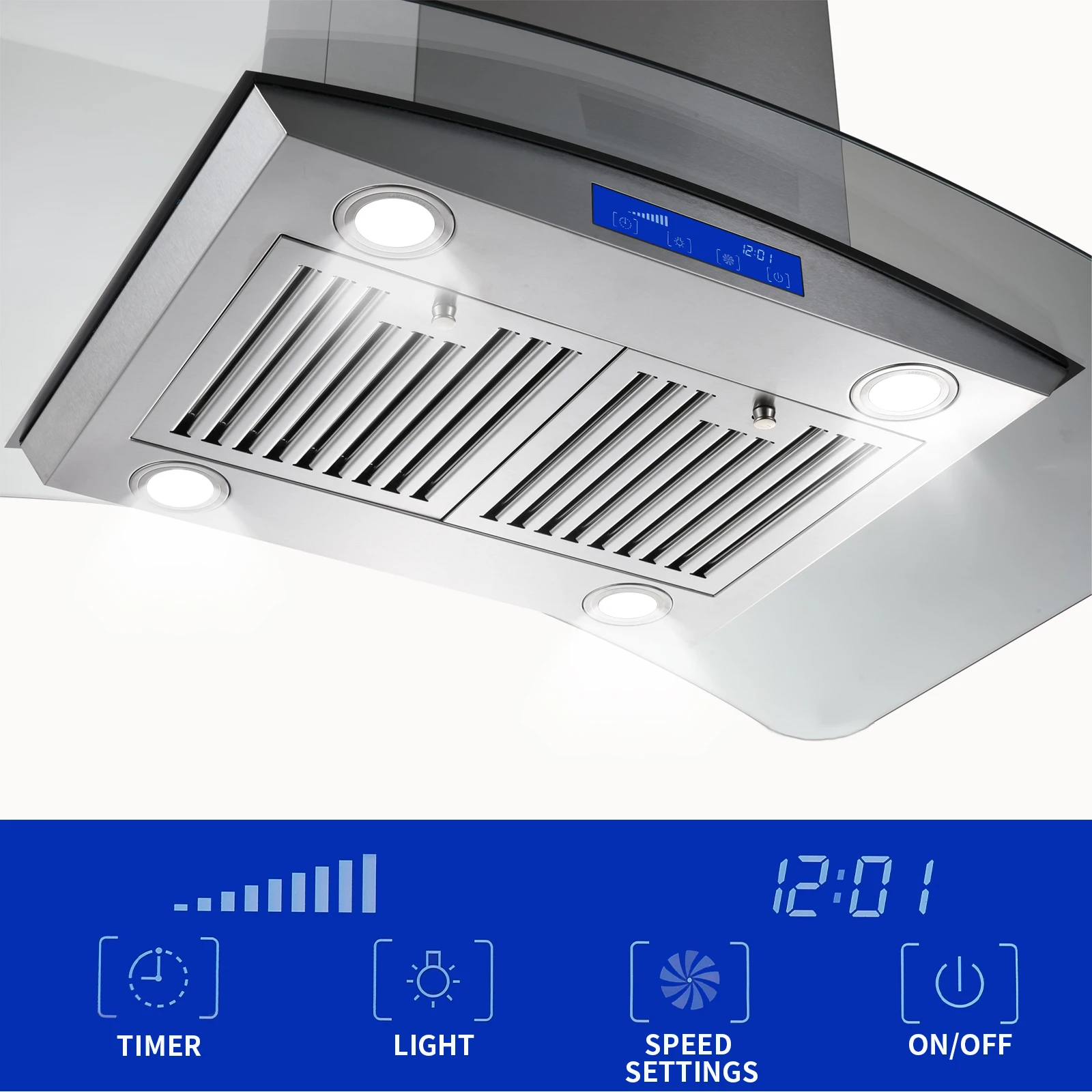 36 inch Island Type 900 CFM Permanent Filters Led Bulbs Touch Button Range Hood USGI0290B