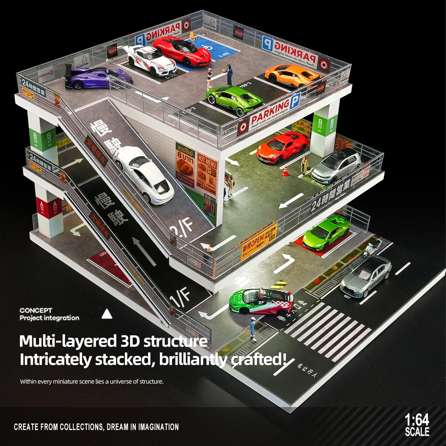 콜렉터 1:64 자동차 모형 주차장 장난감 자동차 모형 보관 랙 전시 캐비닛 어린이 자동차 모형 복제품 컬렉션