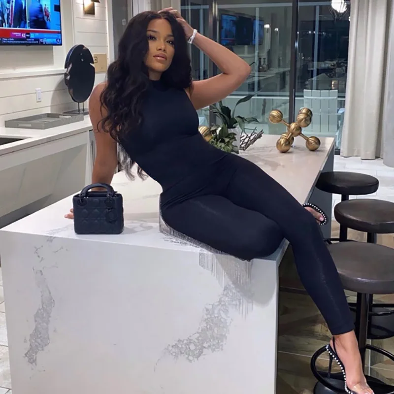 

Black Sleeveless Summer Jumpsuit Rompers Womens 2023 Activewear Slim Jumpsuit Femme Fitness Sport Casual Overalls